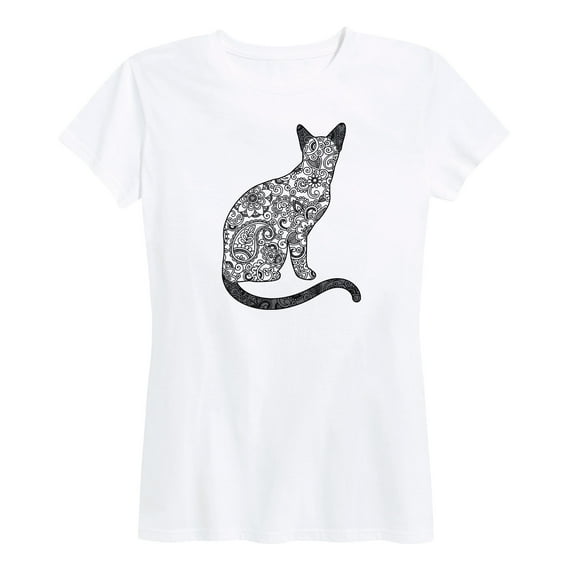Instant Message - Paisley Mandala Cat - Women's Short Sleeve Graphic T-Shirt