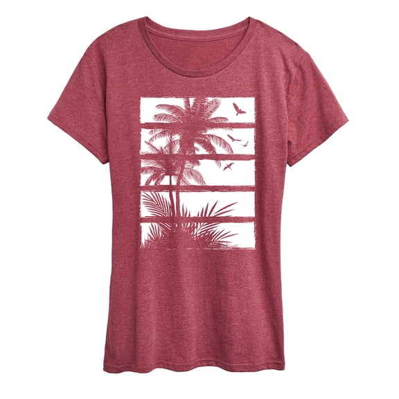 Instant Message - Palm Tree Silhouette, Panels White - Women's Short Sleeve Graphic T-Shirt