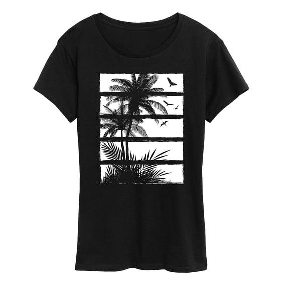 Instant Message - Palm Tree Silhouette, Panels White - Women's Short Sleeve Graphic T-Shirt