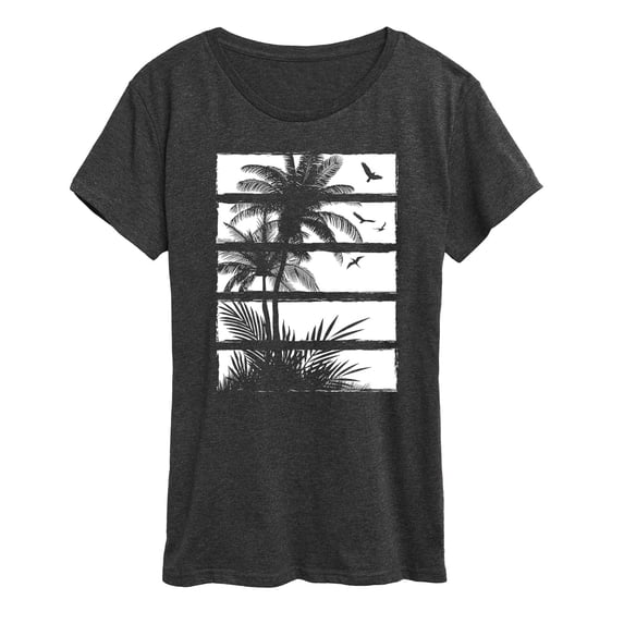 Instant Message - Palm Tree Silhouette, Panels White - Women's Short Sleeve Graphic T-Shirt