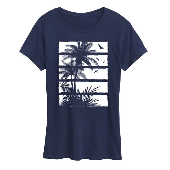 Instant Message - Palm Tree Silhouette, Panels White - Women's Short Sleeve Graphic T-Shirt
