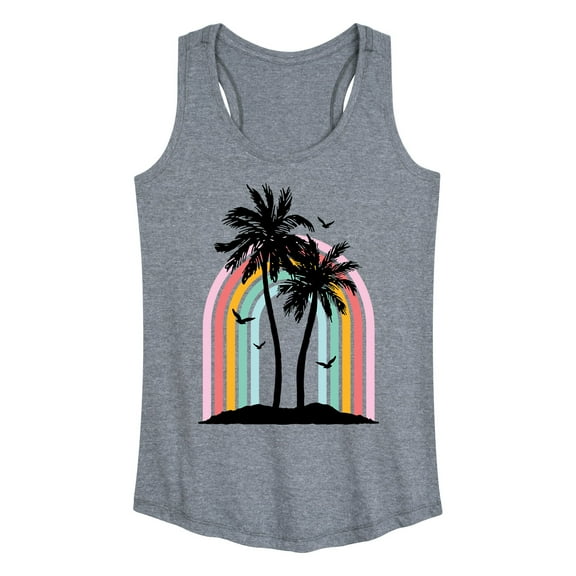 Instant Message - Palm Trees With Rainbow - Women's Racerback Tank