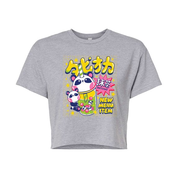 Instant Message - Panda Boba - Junior's Cropped Graphic T-Shirt
