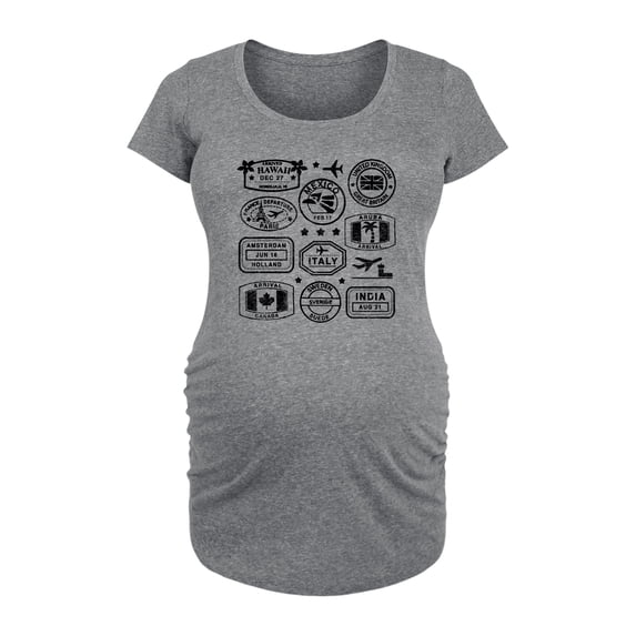 Instant Message - Passport Stamps - Women's Maternity Scoop Neck Graphic T-Shirt