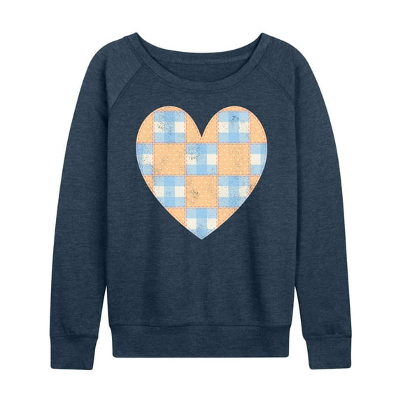 Instant Message - Patchwork Quilt Heart - Women's French Terry Pullover Long Sleeve Shirt
