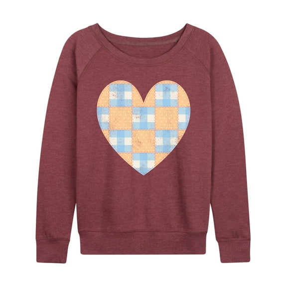 Instant Message - Patchwork Quilt Heart - Women's French Terry Pullover Long Sleeve Shirt