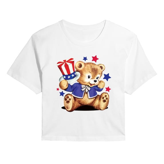 Instant Message - Patriotic Bear Women's Cropped Graphic T-Shirt