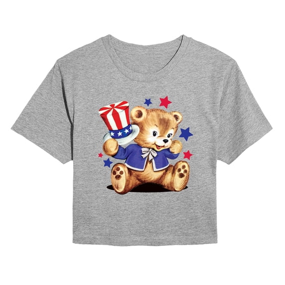 Instant Message - Patriotic Bear Women's Cropped Graphic T-Shirt