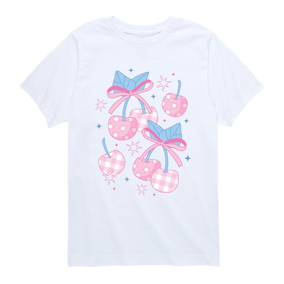 Instant Message - Patterned Cherries Short Sleeve Graphic T-Shirt