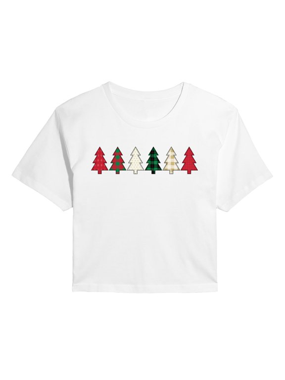 - Patterned Christmas Trees Women's Cropped Graphic T-Shirt