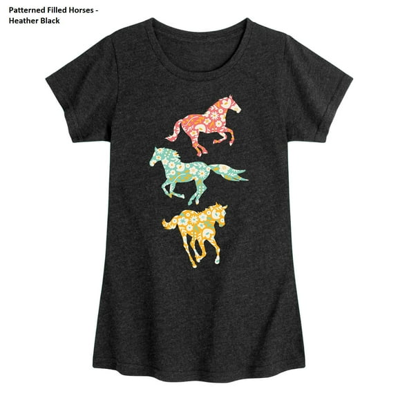 Instant Message - Patterned Filled Horses - Toddler and Youth Girls Short Sleeve T-Shirt