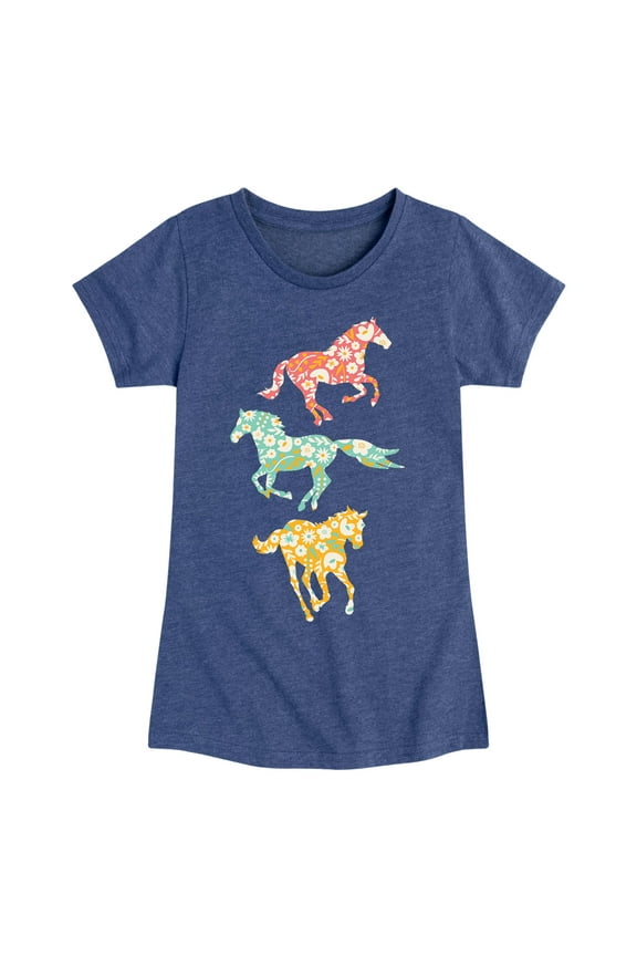 - Patterned Filled Horses - Toddler and Youth Girls Short Sleeve T-Shirt
