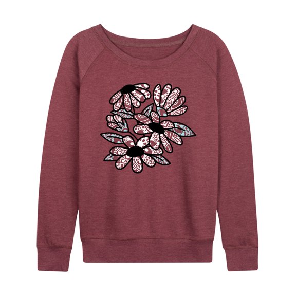 Instant Message - Patterned Flowers - Women's Lightweight French Terry Long Sleeve Shirt