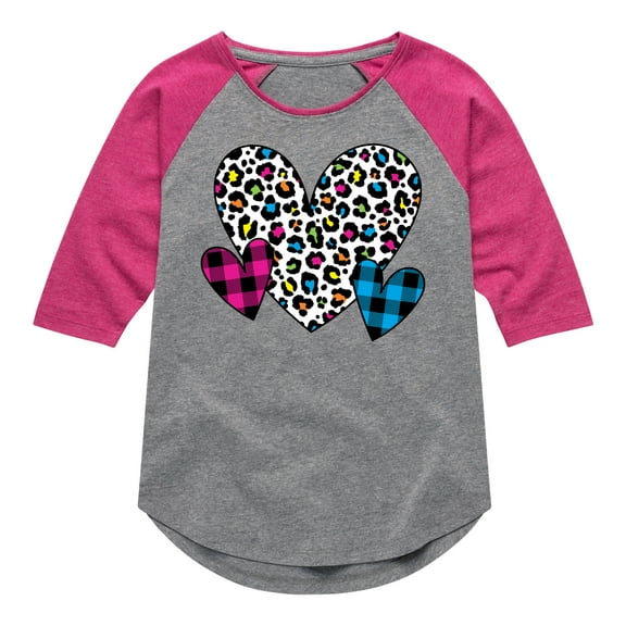 Instant Message - Patterned Hearts - Toddler And Youth Girls Raglan Graphic T-Shirt