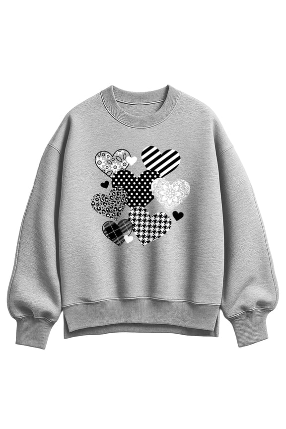 - Patterned Hearts - Women's Oversized Fleece Crew Sweatshirt