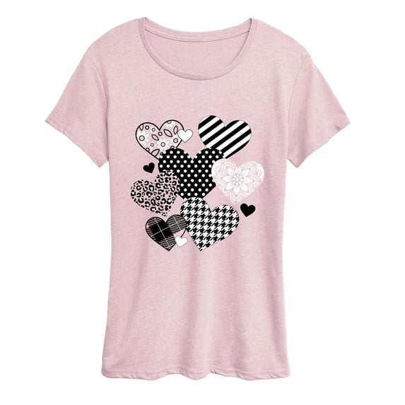 Instant Message - Patterned Hearts Short Sleeve Graphic T-Shirt