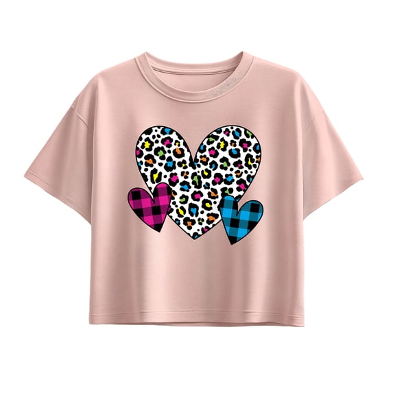 Instant Message - Patterned Hearts Short Sleeve Boxy Graphic T-Shirt
