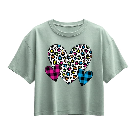 Instant Message - Patterned Hearts - Youth Girls Boxy T-Shirt