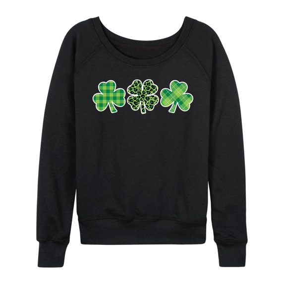 Instant Message - Patterned Shamrocks Lightweight French Terry Wide Neck Long Sleeve Graphic Shirt