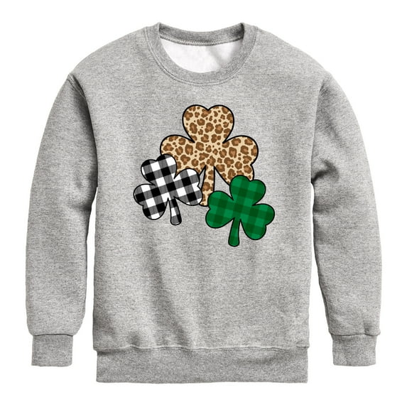 Instant Message - Patterned Shamrocks Graphic Long Sleeve Fleece Sweatshirt