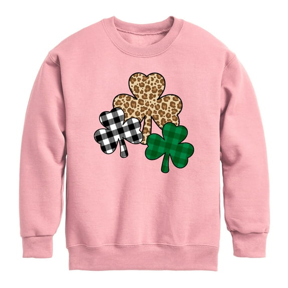 Instant Message - Patterned Shamrocks Graphic Long Sleeve Fleece Sweatshirt
