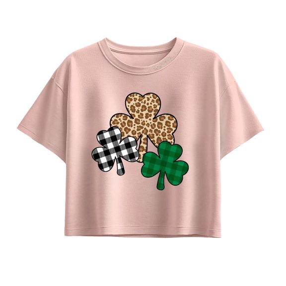 Instant Message - Patterned Shamrocks - Youth Girls Boxy T-Shirt