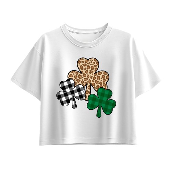 Instant Message - Patterned Shamrocks - Youth Girls Boxy T-Shirt