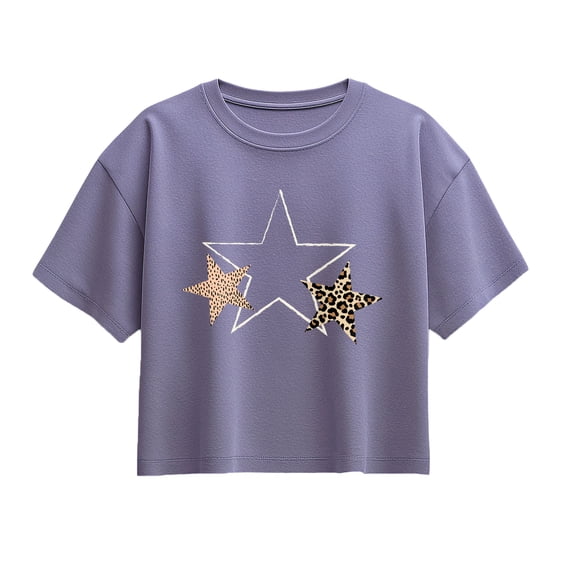 Instant Message - Patterned Stars Short Sleeve Boxy Graphic T-Shirt