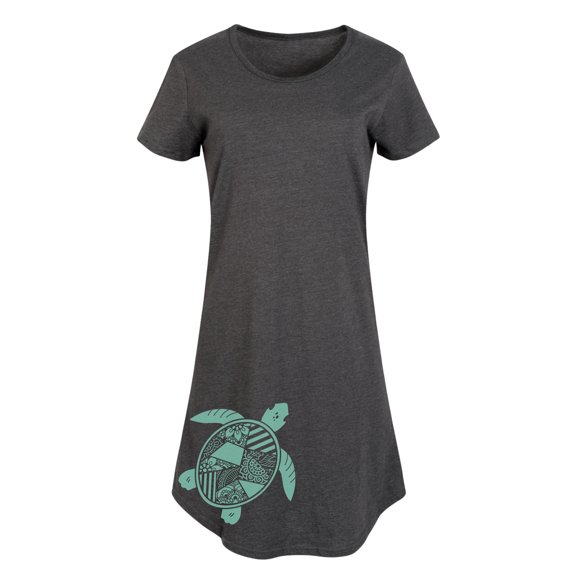 Instant Message - Patterned Turtle Graphic T-shirt Dress