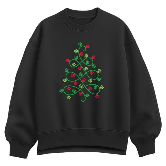 Instant Message - Paw Print Christmas Tree Oversized Fleece Crew Sweatshirt