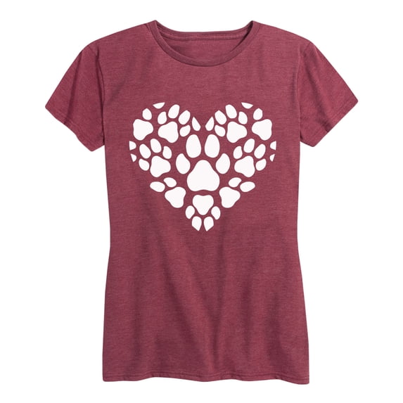 Instant Message - Pawprint Heart White - Women's Short Sleeve Graphic T-shirt