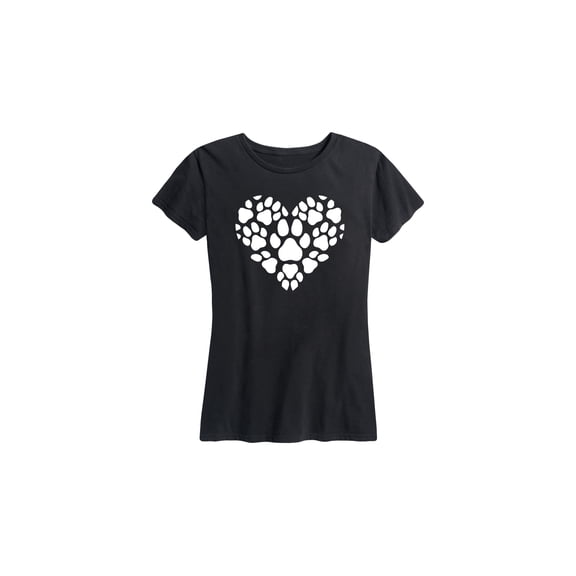 Instant Message - Pawprint Heart White - Women's Short Sleeve Graphic T-shirt