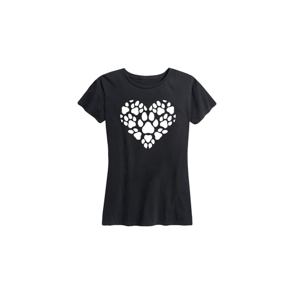 Instant Message - Pawprint Heart White - Women's Short Sleeve Graphic T-shirt