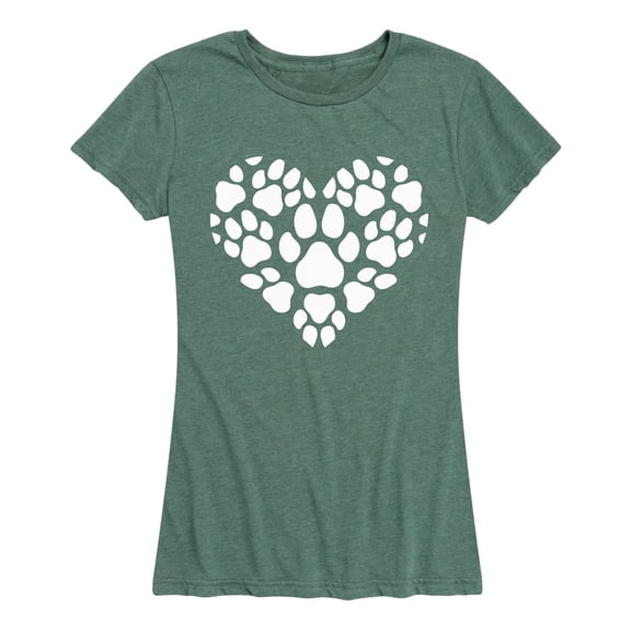 Instant Message - Pawprint Heart White - Women's Short Sleeve Graphic T-shirt