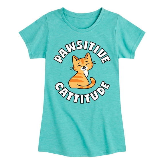 Instant Message - Pawsitive Cattitude - Toddler And Youth Girls Short Sleeve Graphic T-Shirt