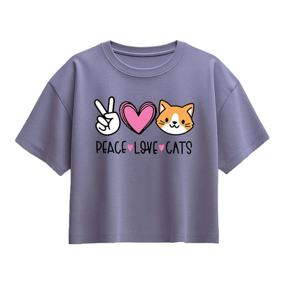 Instant Message - Peace Love Cats - Youth Girls Boxy T-Shirt
