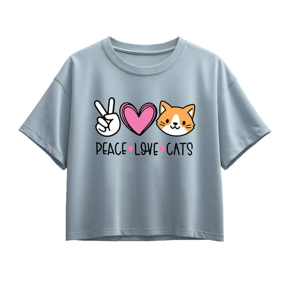 Instant Message - Peace Love Cats - Youth Girls Boxy T-Shirt