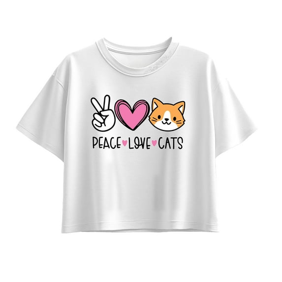 Instant Message - Peace Love Cats - Youth Girls Boxy T-Shirt