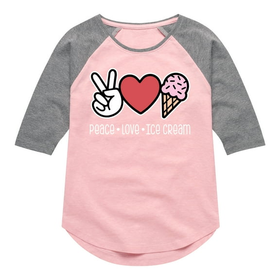 Instant Message - Peace Love Ice Cream - Toddler & Youth Girls Raglan Graphic T-Shirt