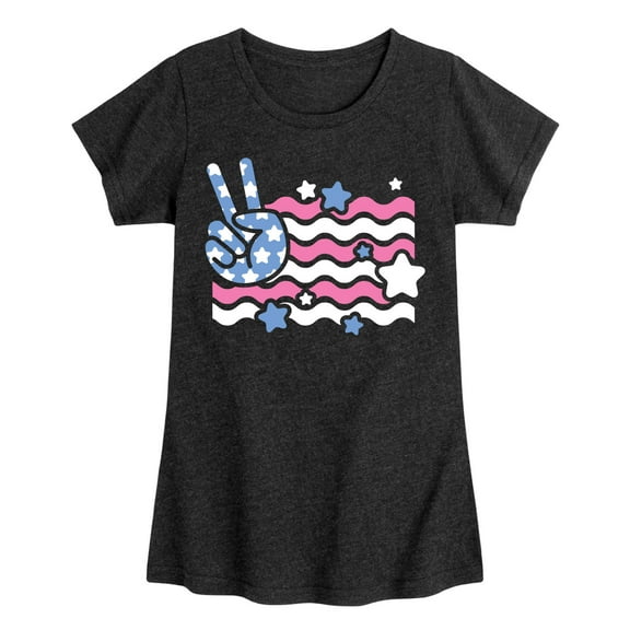 Instant Message - Peace Sign Flag - Toddler & Youth Girls Short Sleeve Graphic T-Shirt