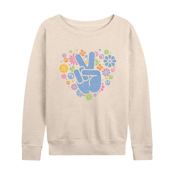 Instant Message - Peace Sign & Flowers - Women's Lightweight French Terry Long Sleeve Shirt