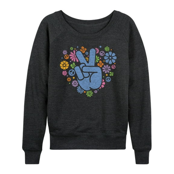 Instant Message - Peace Sign & Flowers - Women's Lightweight French Terry Long Sleeve Shirt