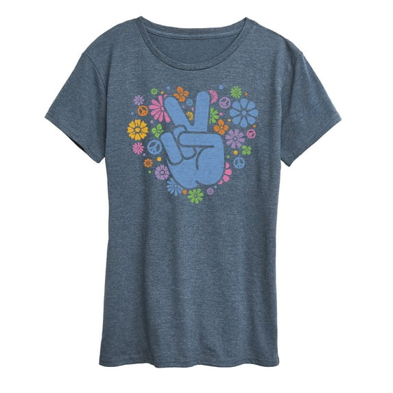 Instant Message - Peace Sign & Flowers - Women's Short Sleeve Graphic T-Shirt