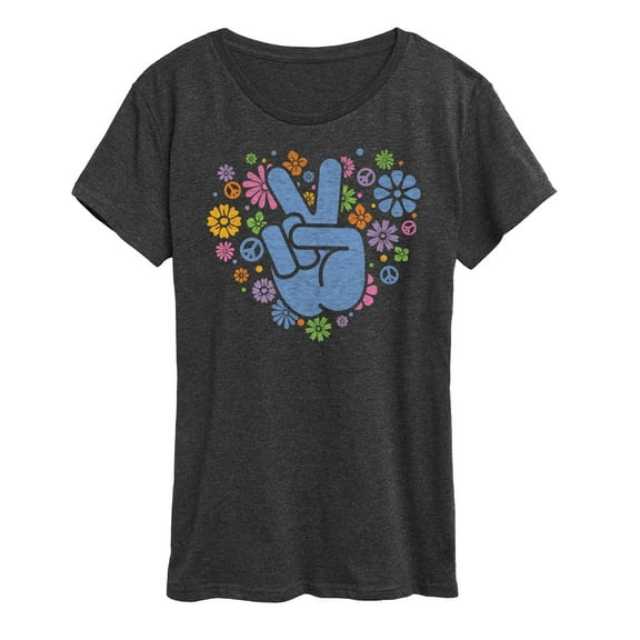 Instant Message - Peace Sign & Flowers - Women's Short Sleeve Graphic T-Shirt