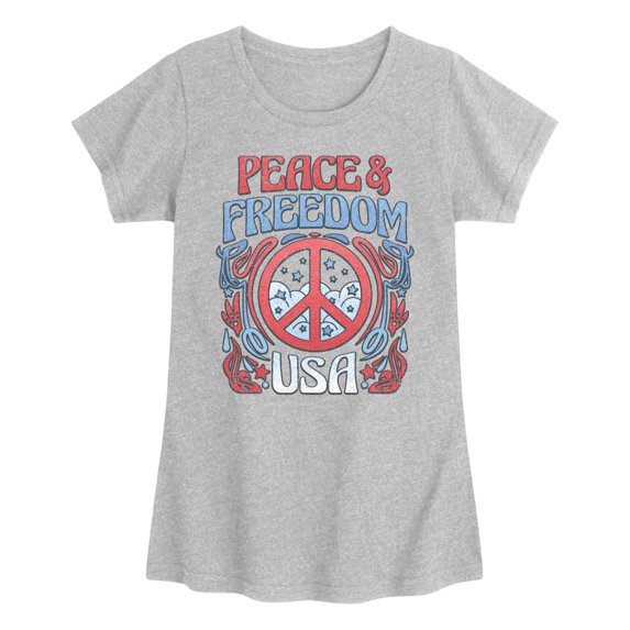 Instant Message - Peace and Freedom Girls' Fitted Short Sleeve Graphic T-Shirt
