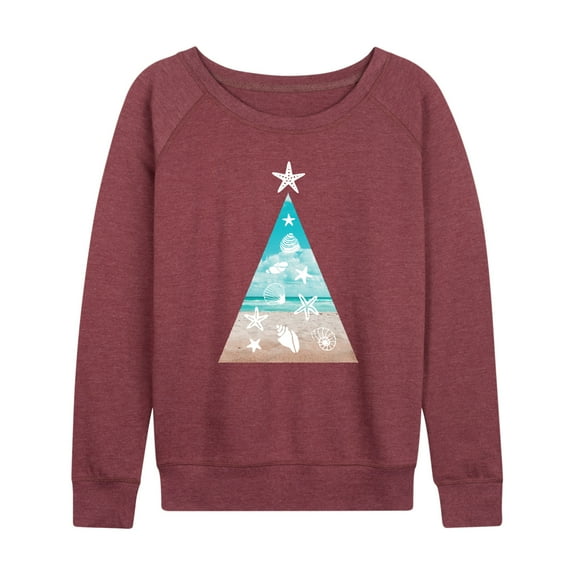 Instant Message - Photo Real Beach Fill Christmas Tree  - Women's Lightweight French Terry Long Sleeve Shirt