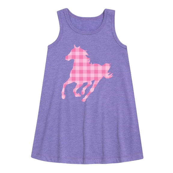 Instant Message - Pink Gingham Horse - Toddler & Youth Girls A-line Dress
