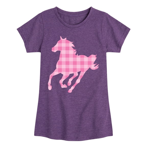 Instant Message - Pink Gingham Horse - Toddler & Youth Girls Short Sleeve Graphic T-Shirt