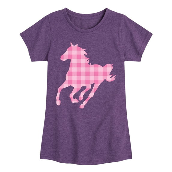 Instant Message - Pink Gingham Horse - Toddler & Youth Girls Short Sleeve Graphic T-Shirt