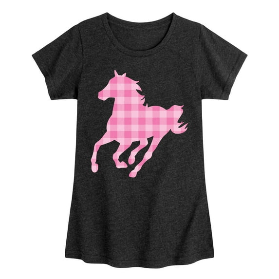Instant Message - Pink Gingham Horse - Toddler & Youth Girls Short Sleeve Graphic T-Shirt
